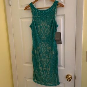 NWT Theia beaded turquoise dress